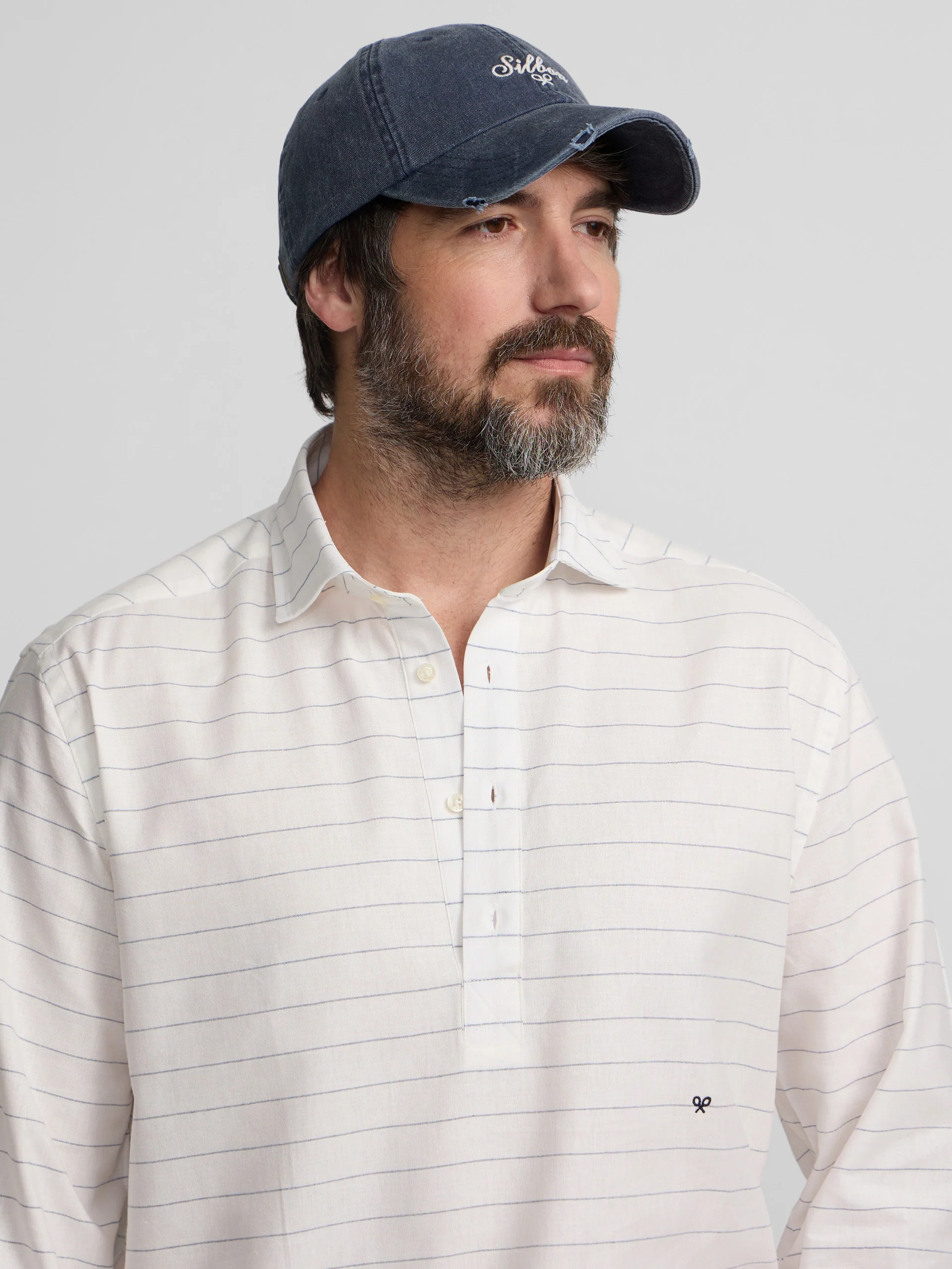 Polera sport lino rayas ancha azul - Image 5