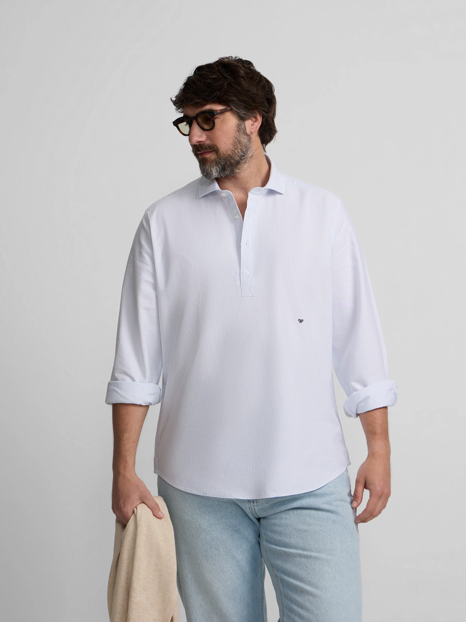 Polera sport oxford rayas celeste - Image 5