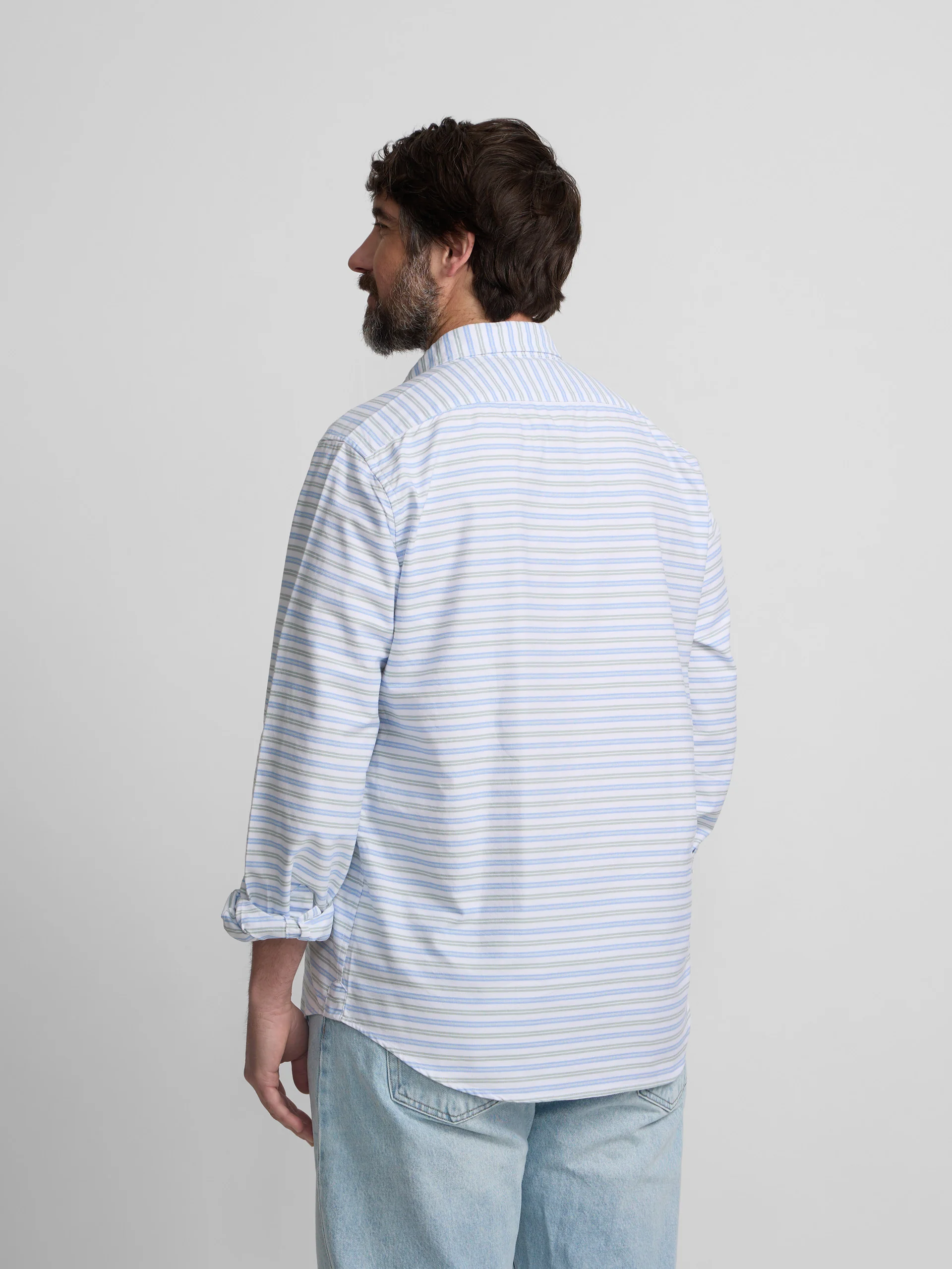 Polera sport oxford rayas multicolor azul verde - Image 10