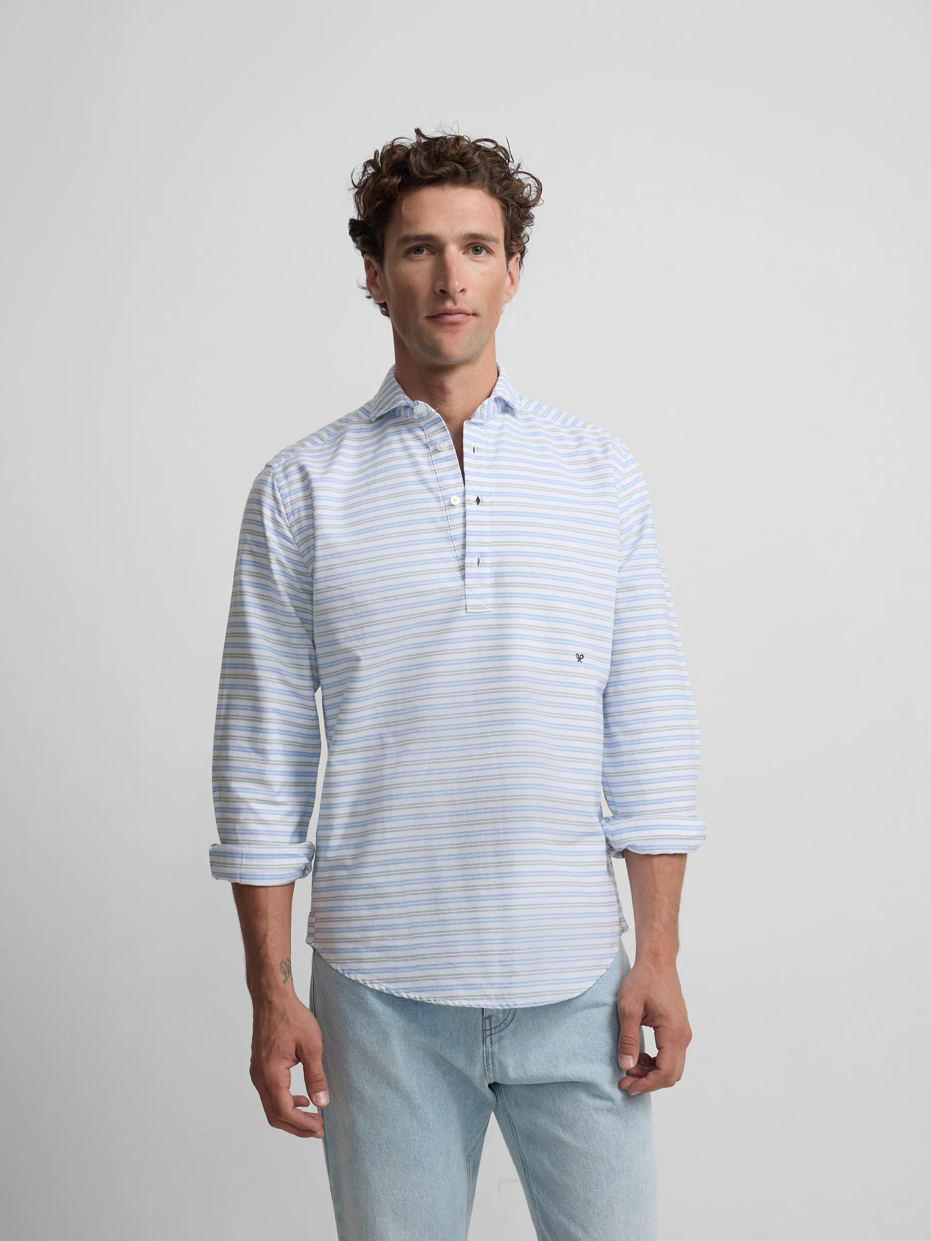 Polera sport oxford rayas multicolor azul verde - Image 4