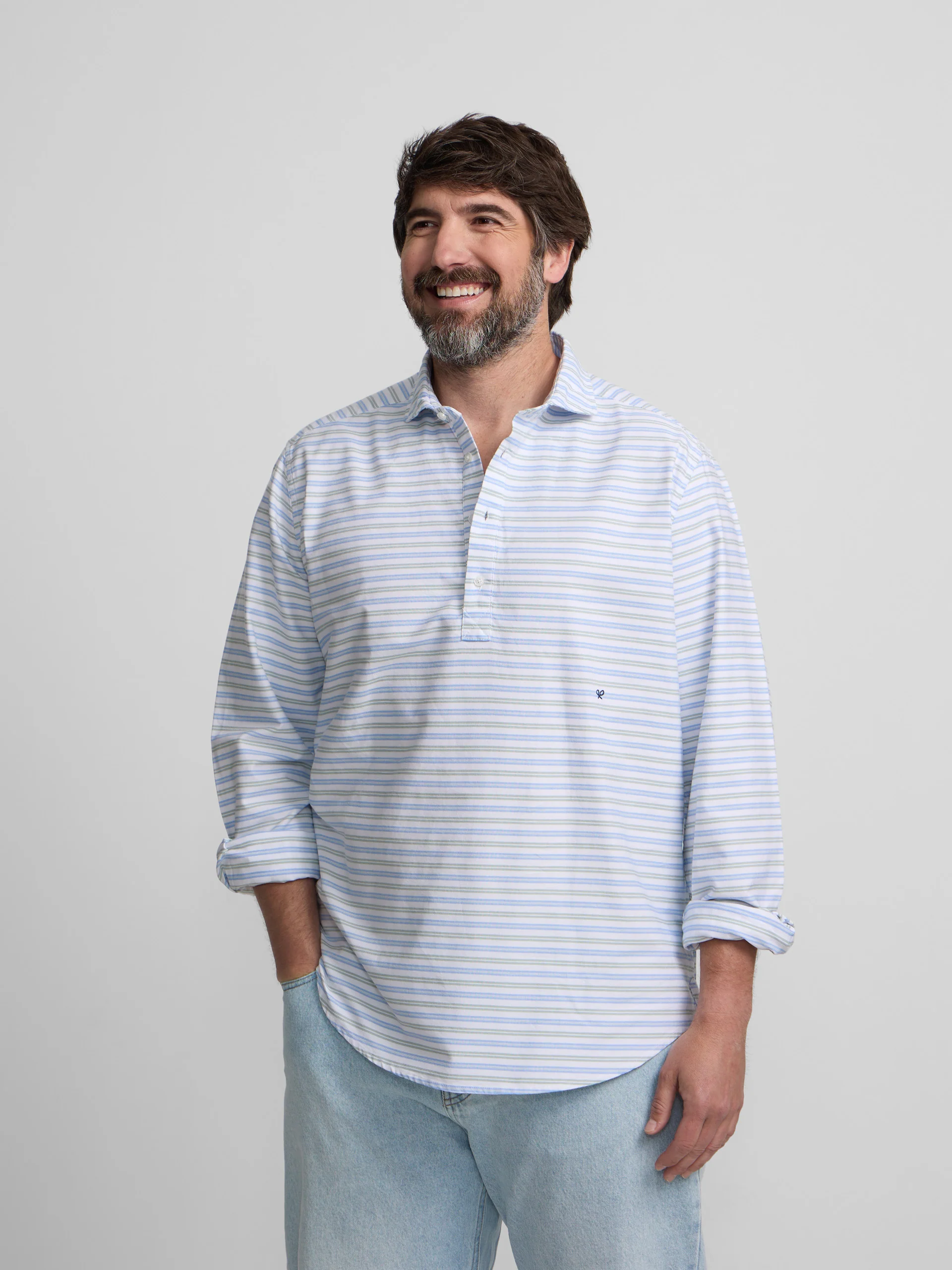 Polera sport oxford rayas multicolor azul verde - Image 5