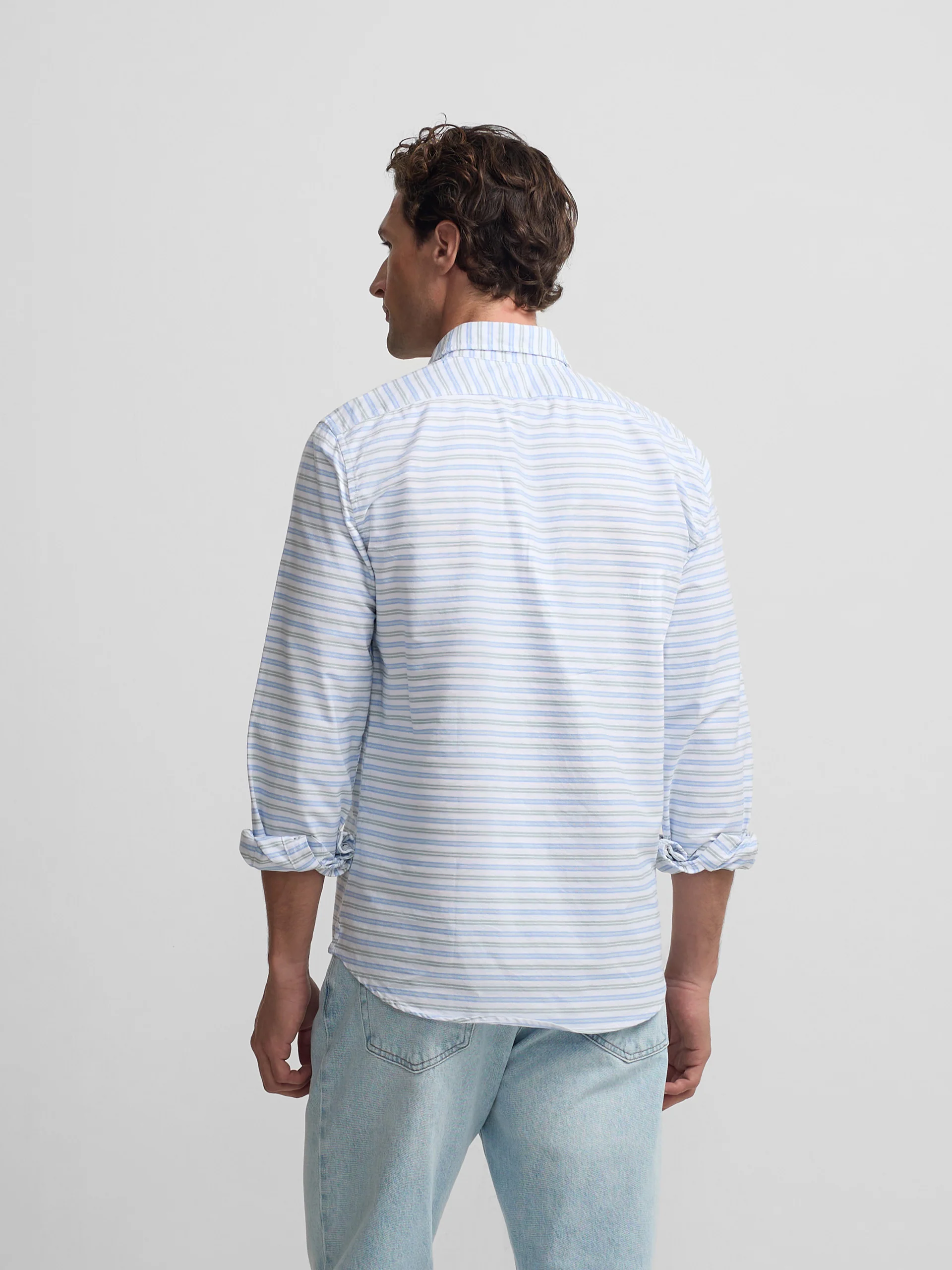 Polera sport oxford rayas multicolor azul verde - Image 6