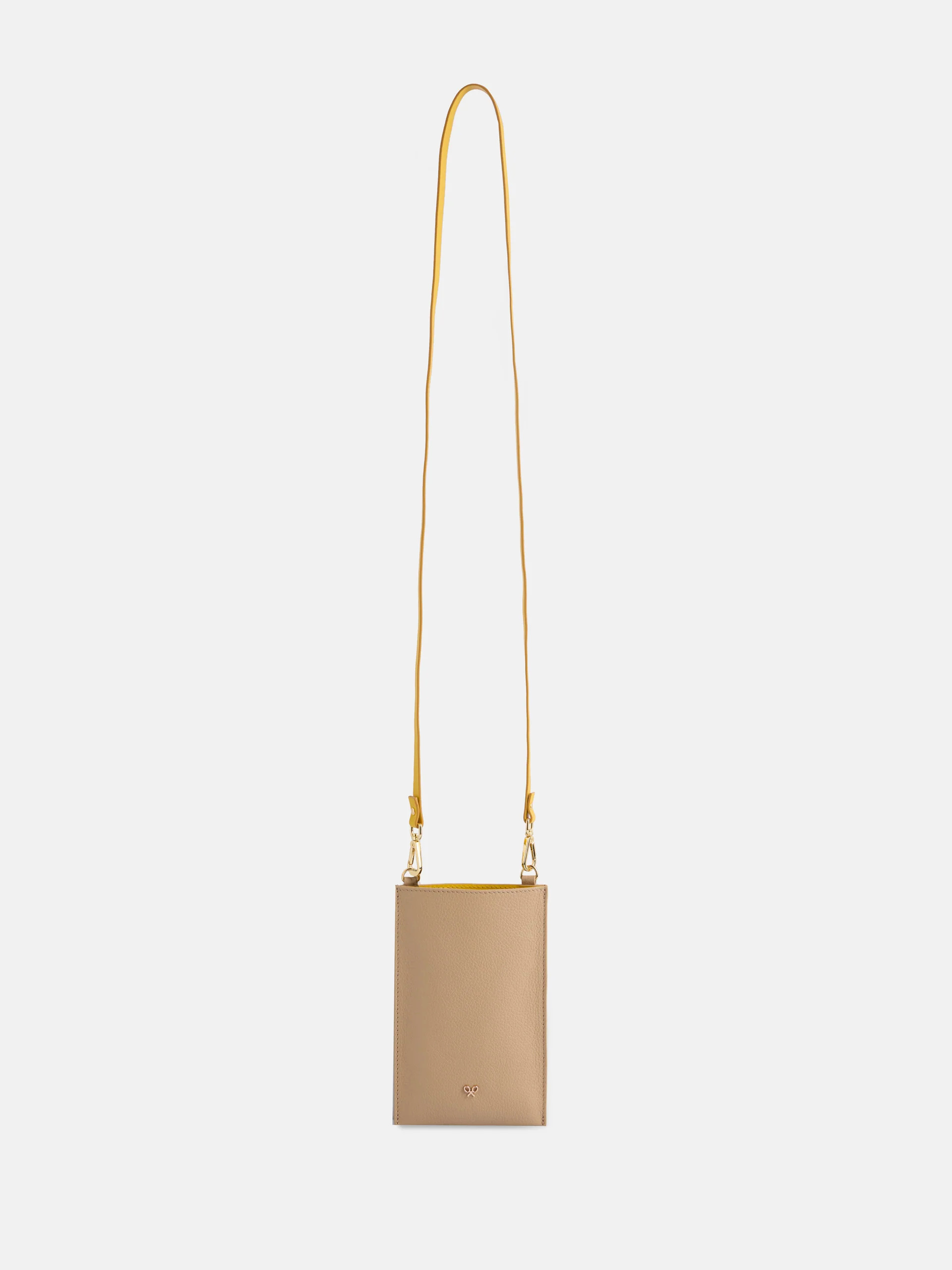 Portamovil piel bolsillo beige y amarillo
