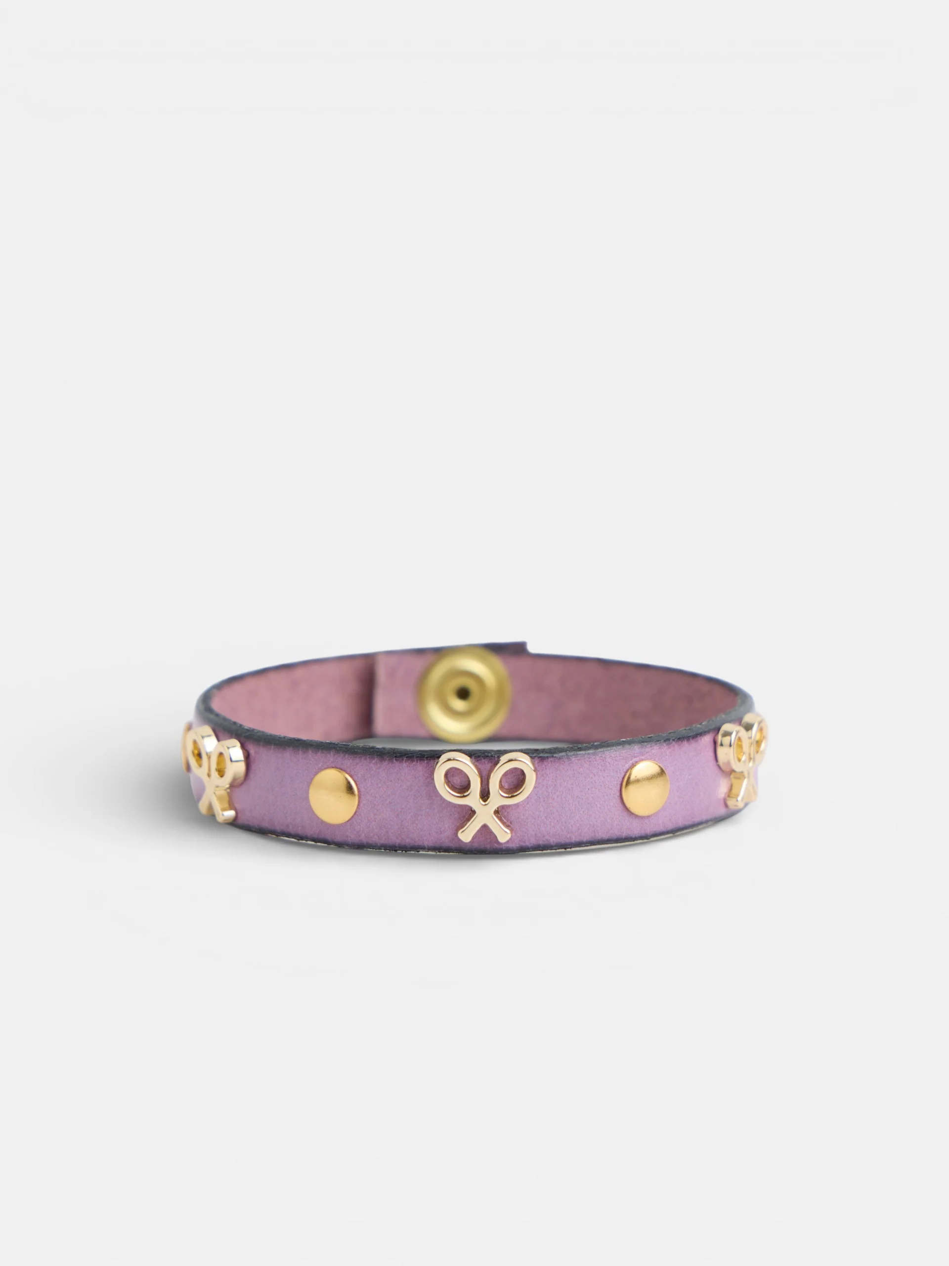 Pulsera piel logo y tachas malva