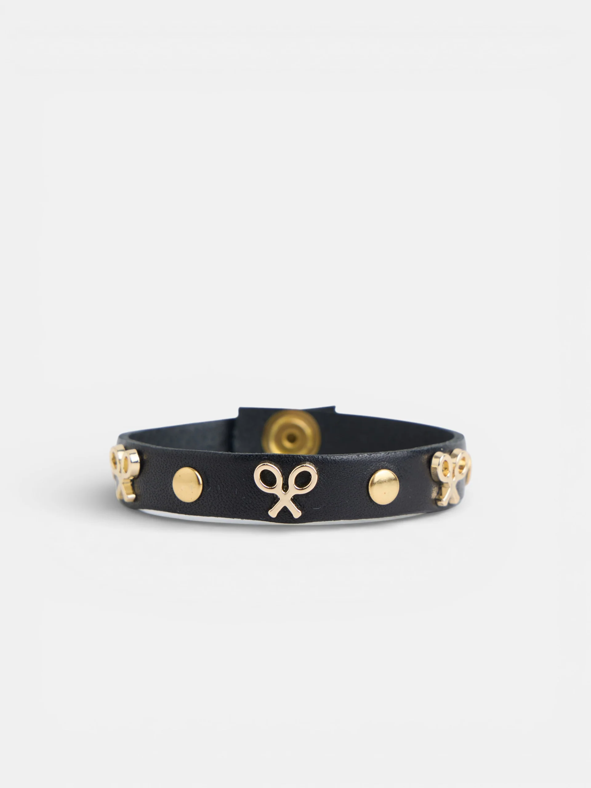 Pulsera piel logo y tachas negro