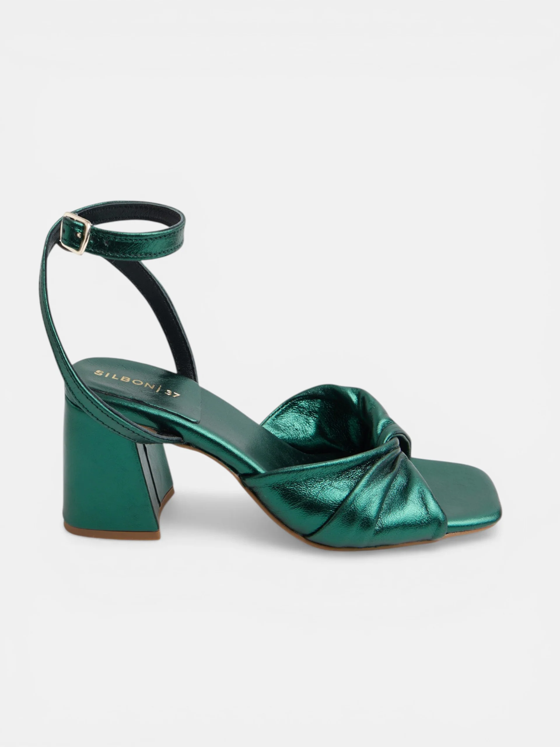 Sandalia tacón metalizada verde - Image 2