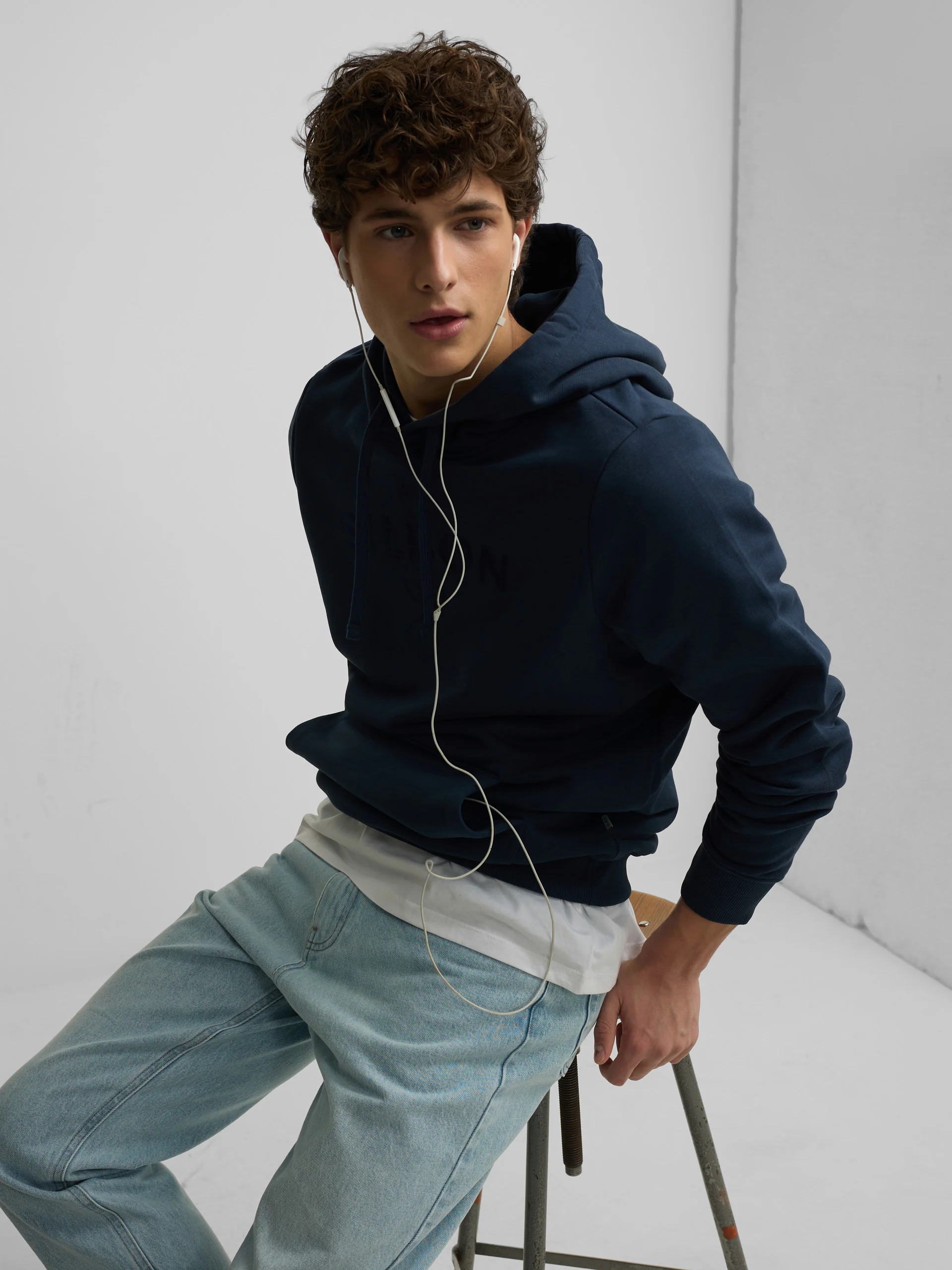 Sudadera capucha Silbon raqueta media azul marino