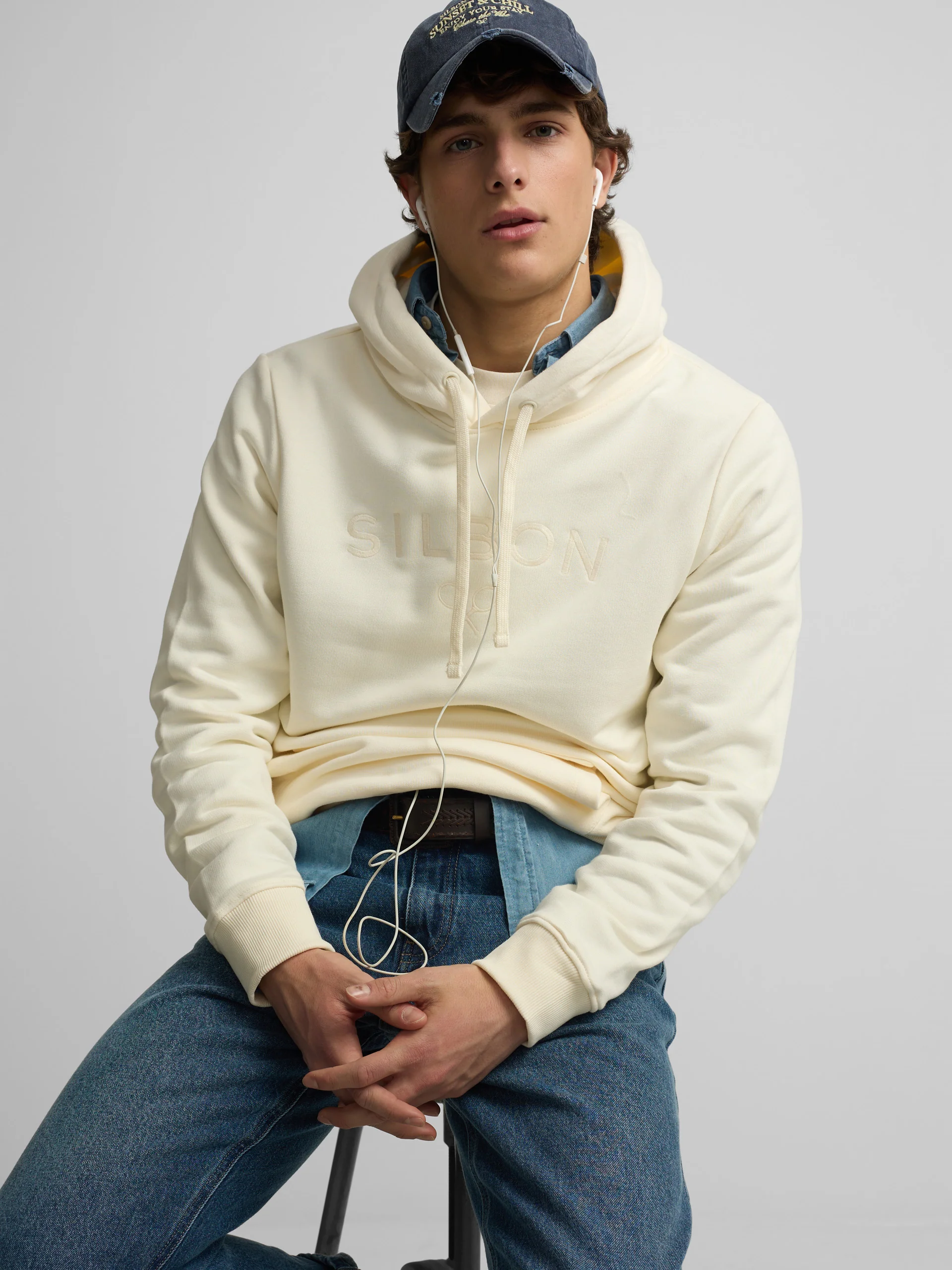 Sudadera capucha Silbon raqueta media crema - Image 3