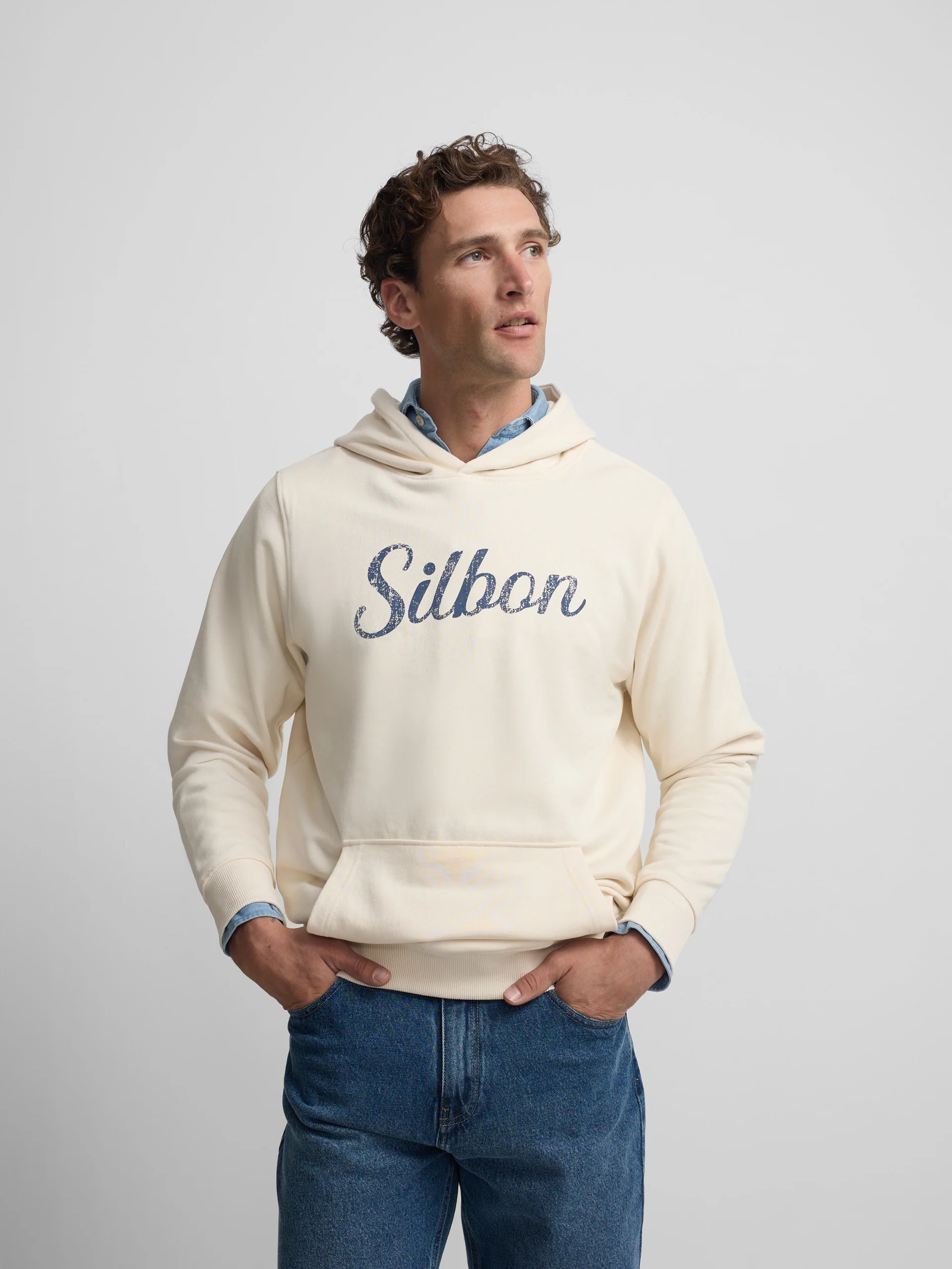Sudadera capucha Silbon vintage crema