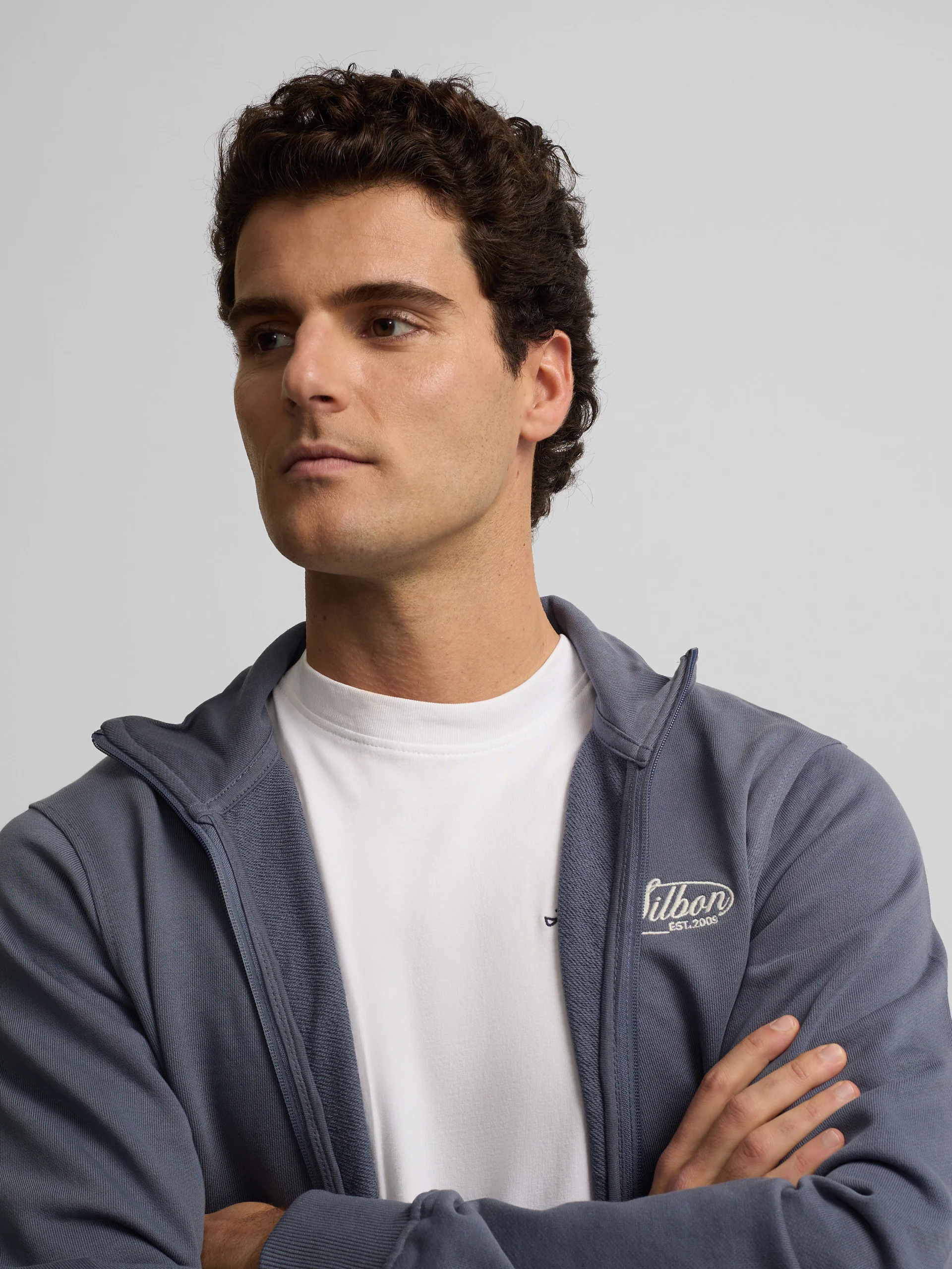 Sudadera cremallera bordado azul indigo - Image 3