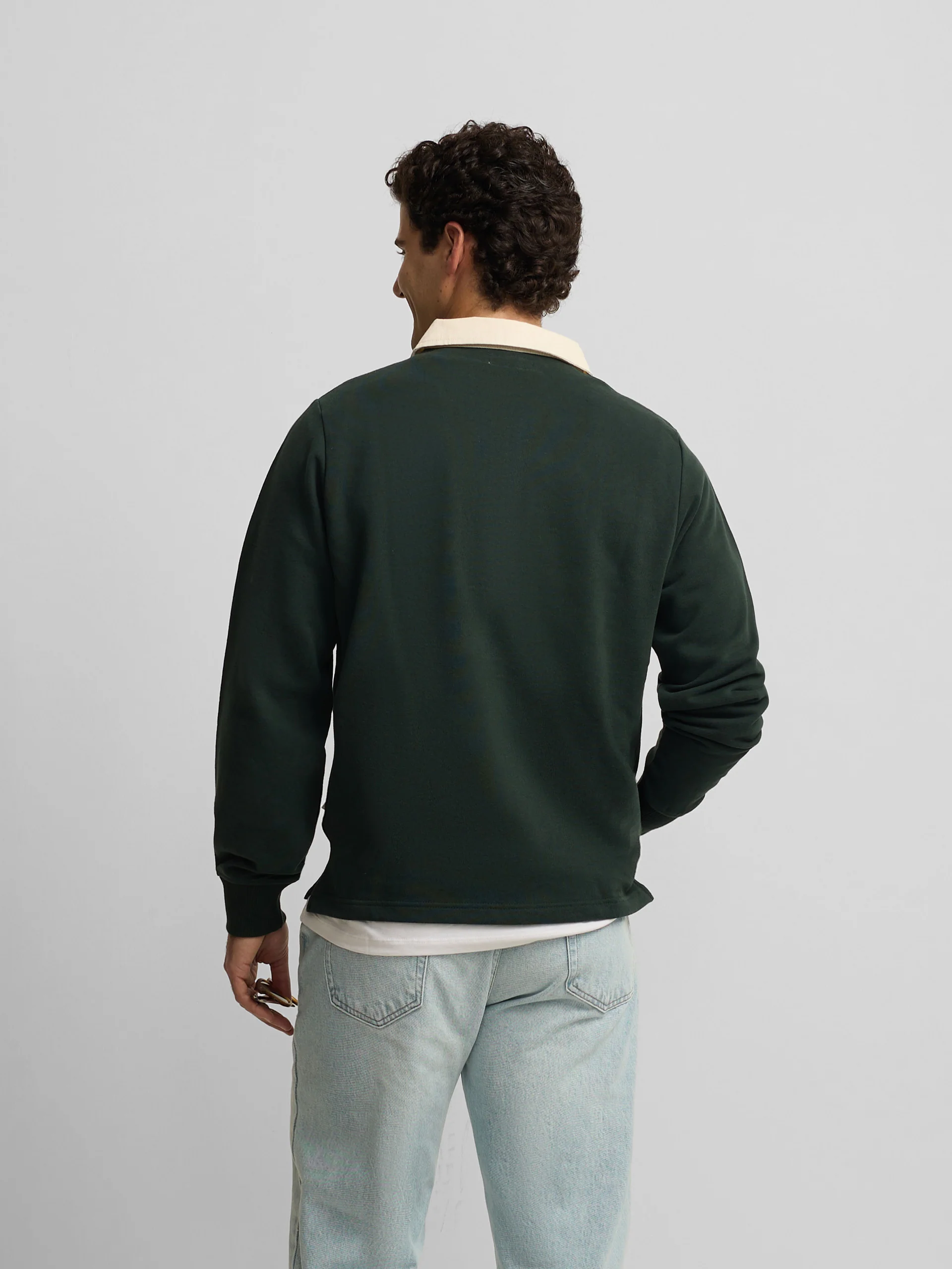 Sudadera cuello polo basica verde oscuro - Image 6