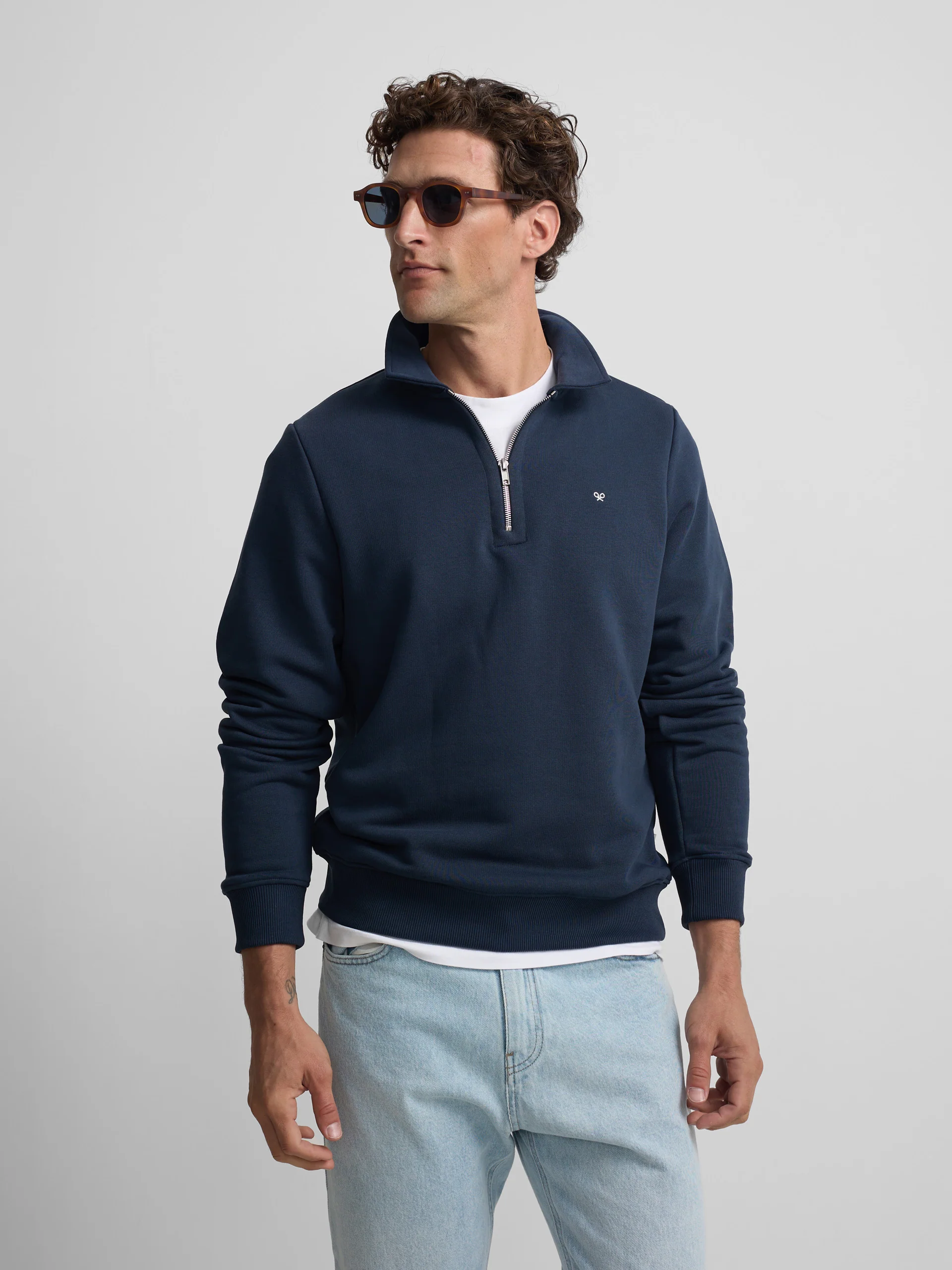 Sudadera media cremallera minilogo azul marino - Image 3