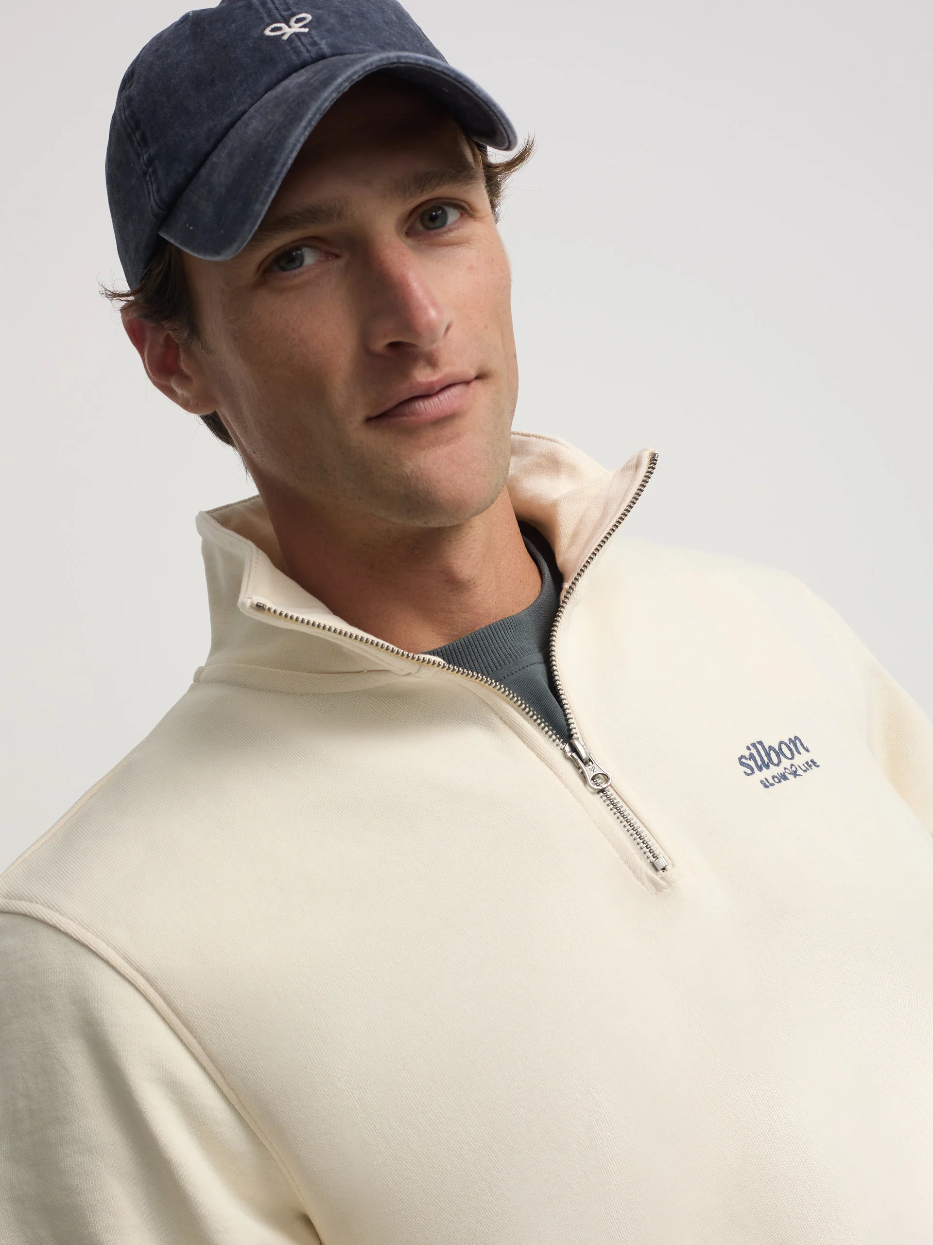 Sudadera media cremallera slow life crema - Image 3