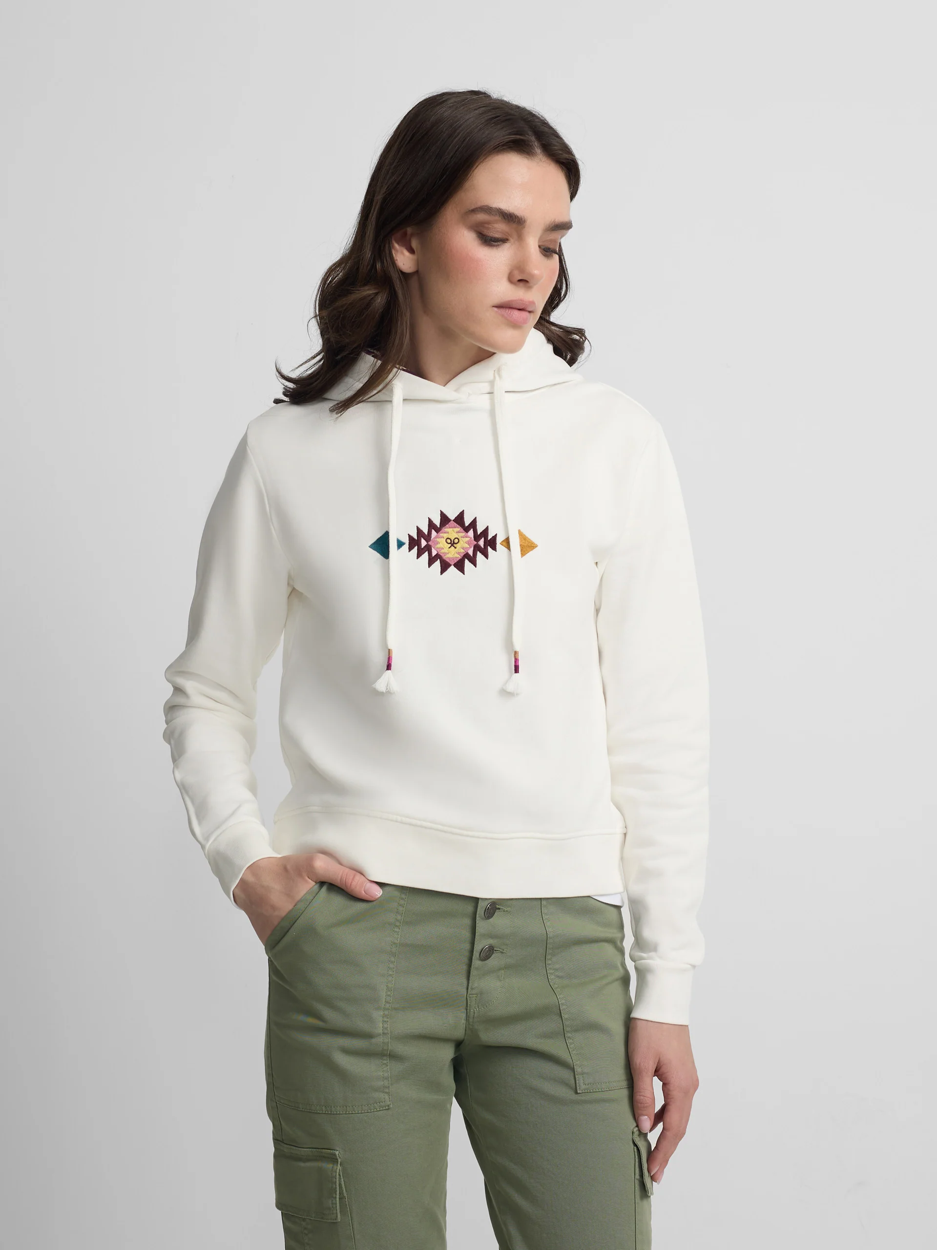 Sudadera woman capucha ikat cruda