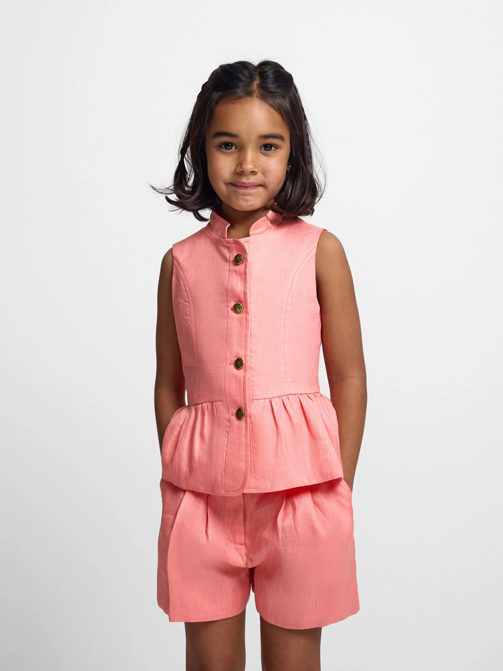 Top girl lino botones coral - Image 3