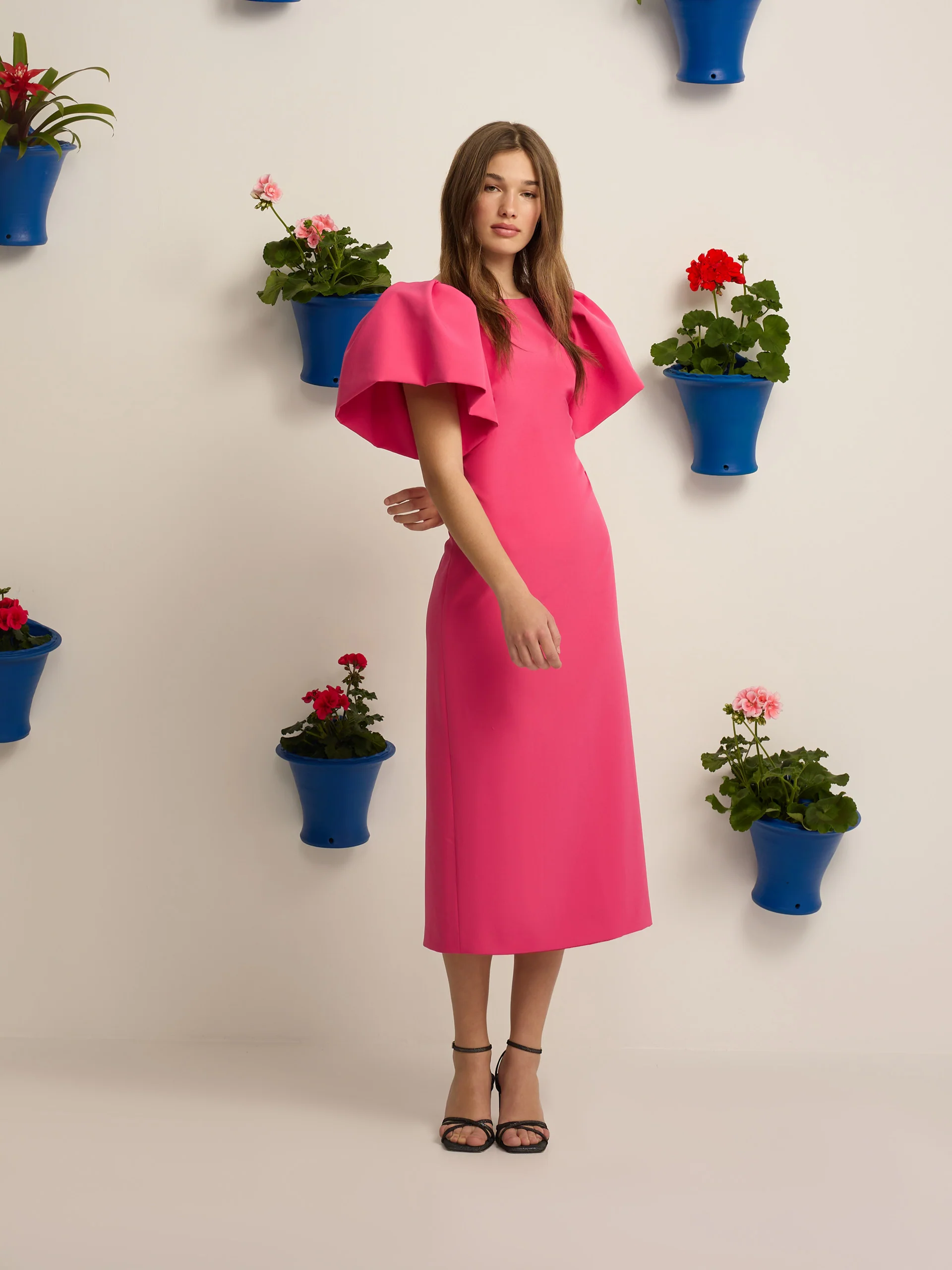Vestido event collection midi manga abullonada rosa - Image 3