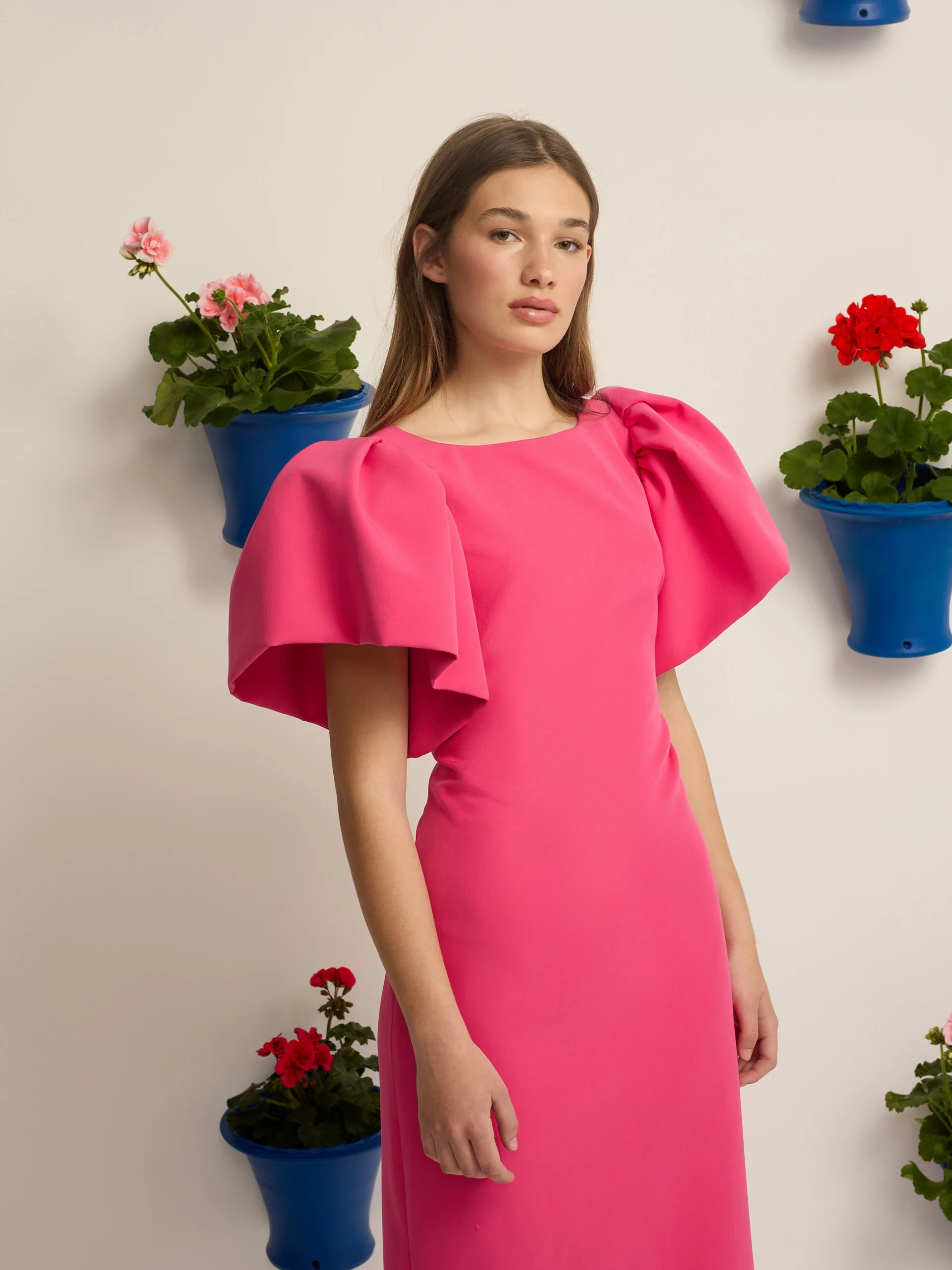 Vestido event collection midi manga abullonada rosa - Image 5