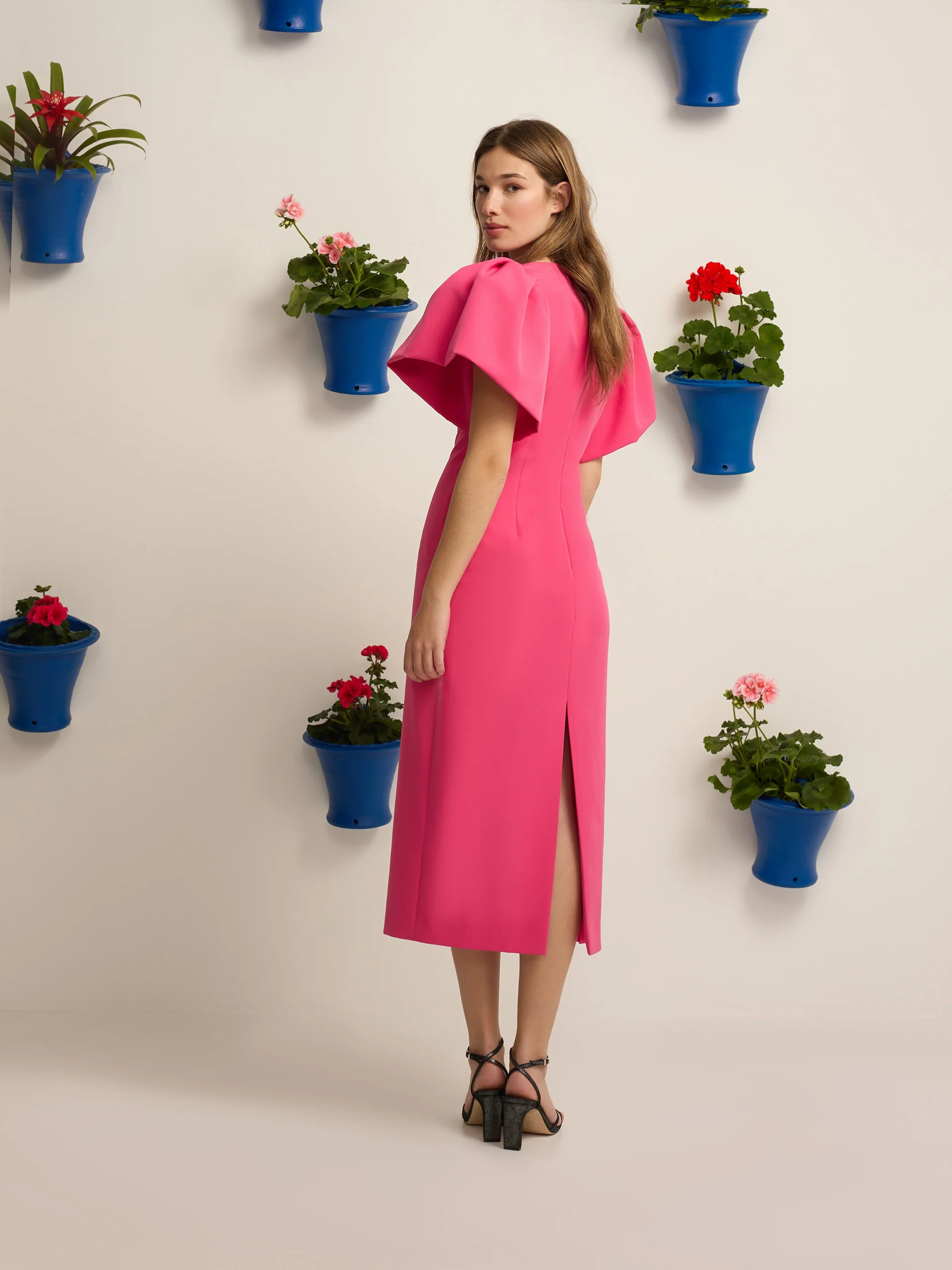 Vestido event collection midi manga abullonada rosa - Image 7