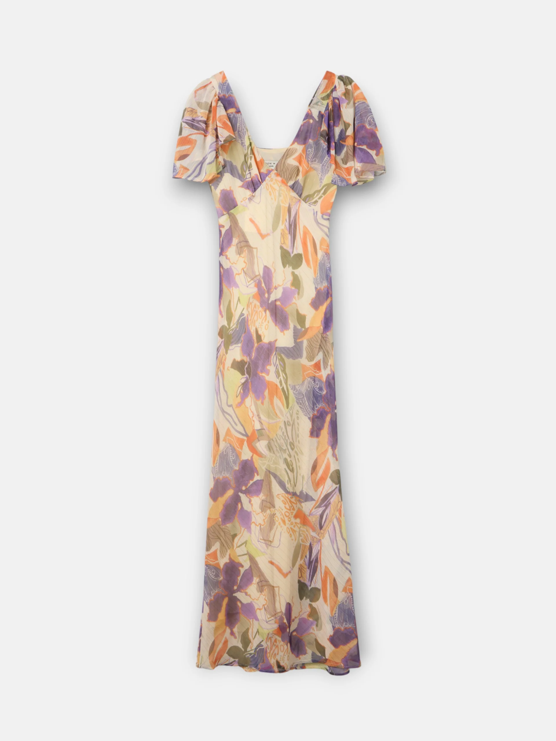 Vestido largo estampado flores moradas y naranjas - Image 6