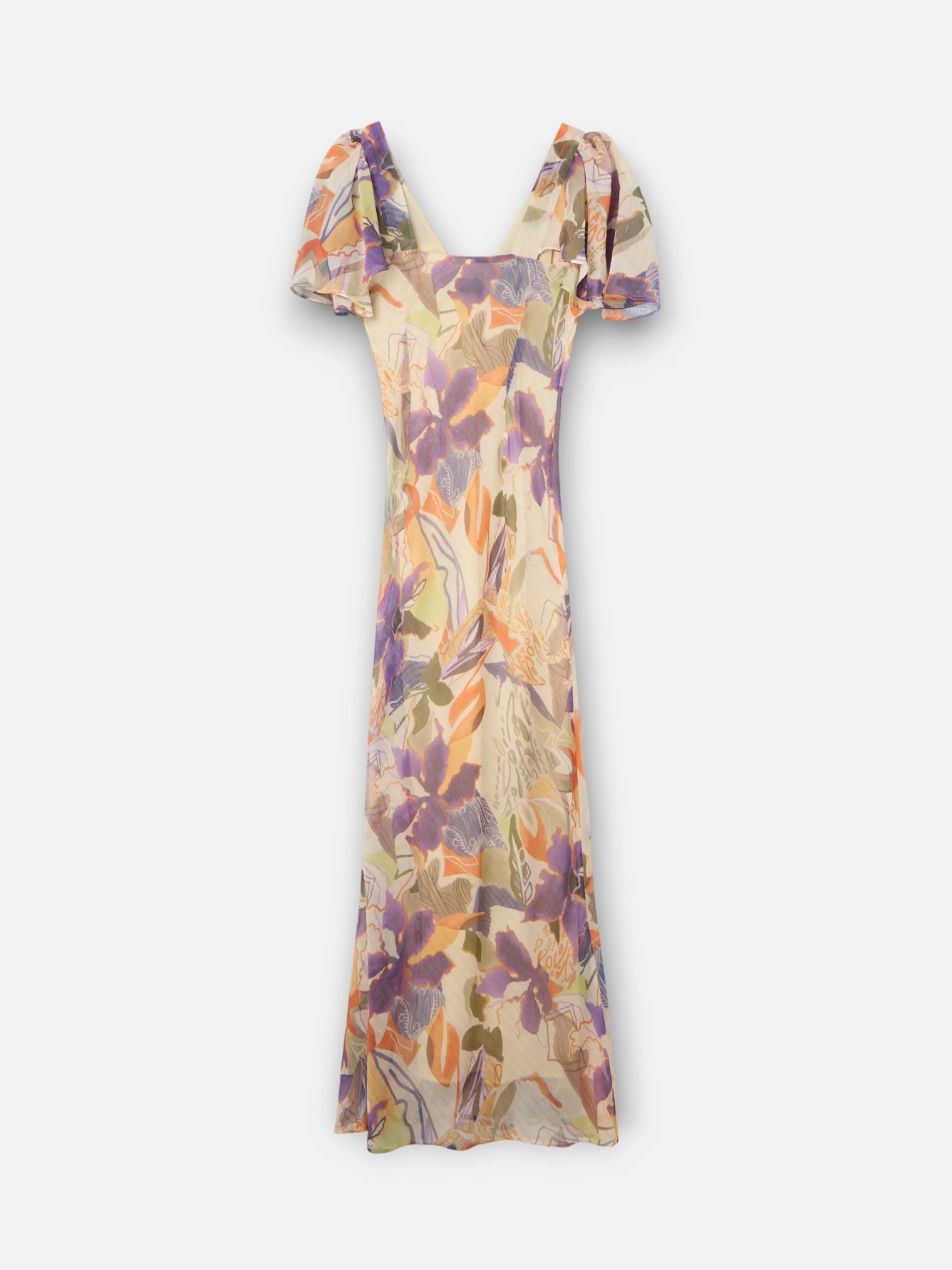 Vestido largo estampado flores moradas y naranjas - Image 7