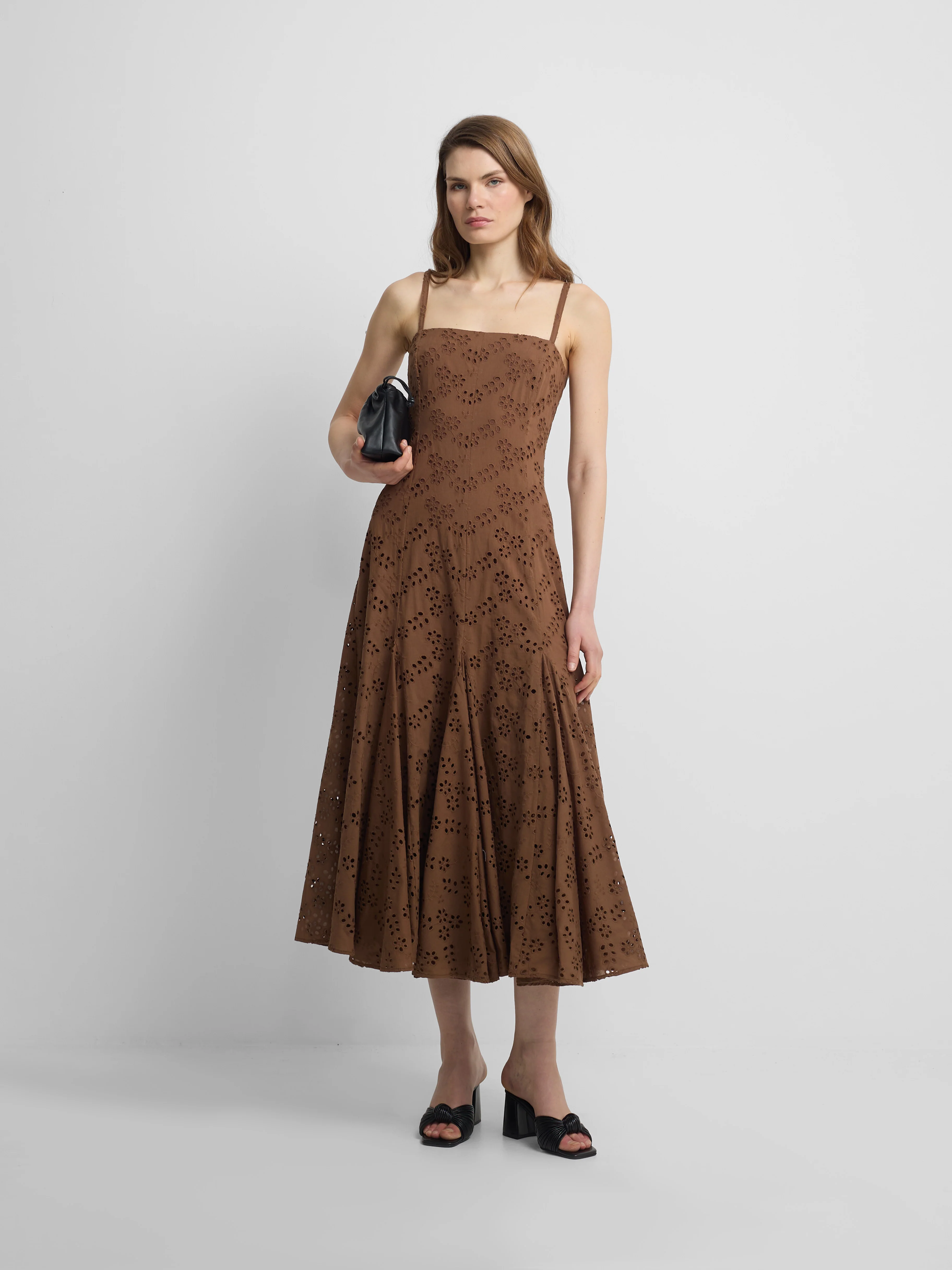 Vestido midi bordados marron - Image 5