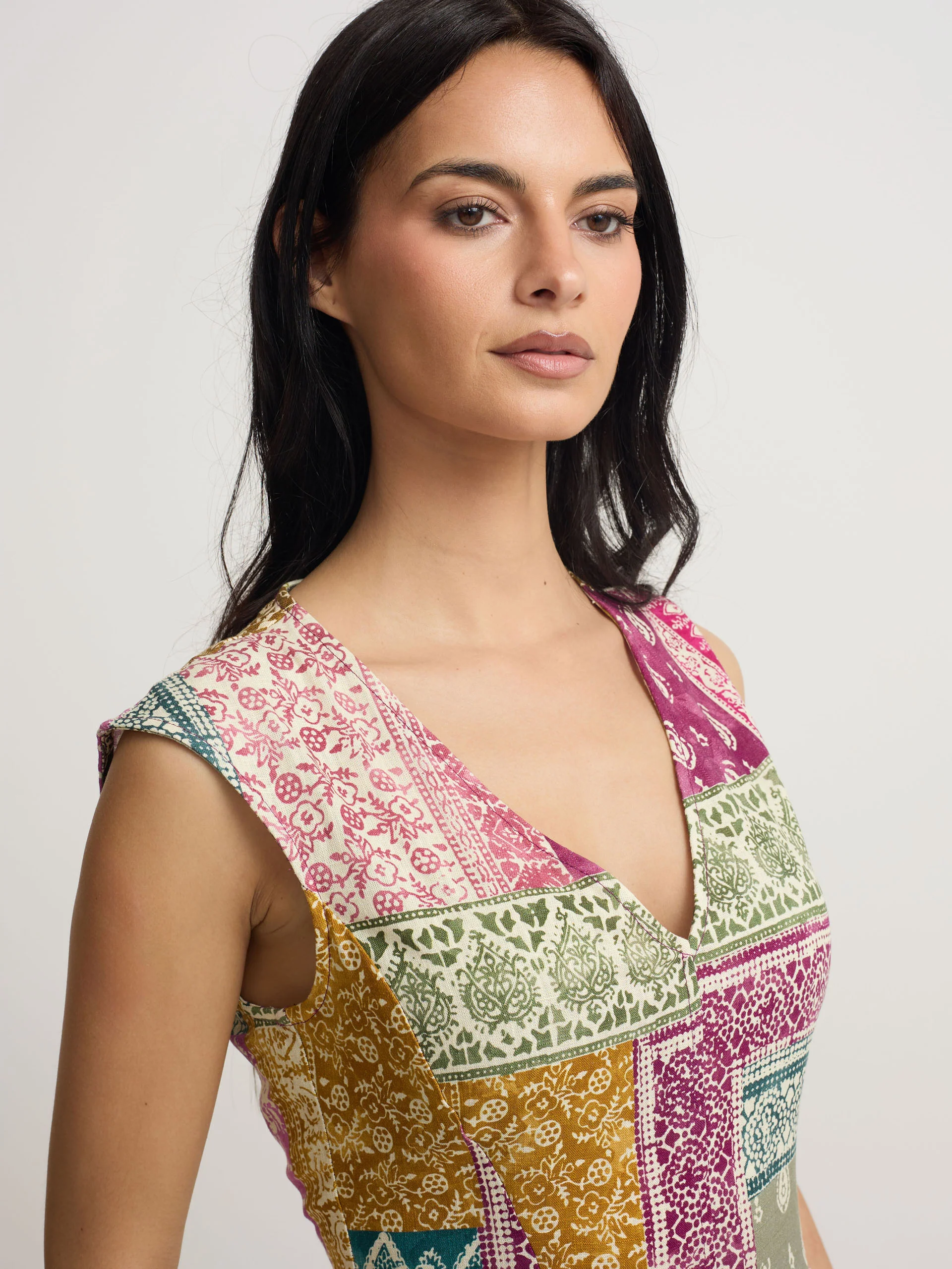 Vestido midi estampado patchwork colores - Image 2