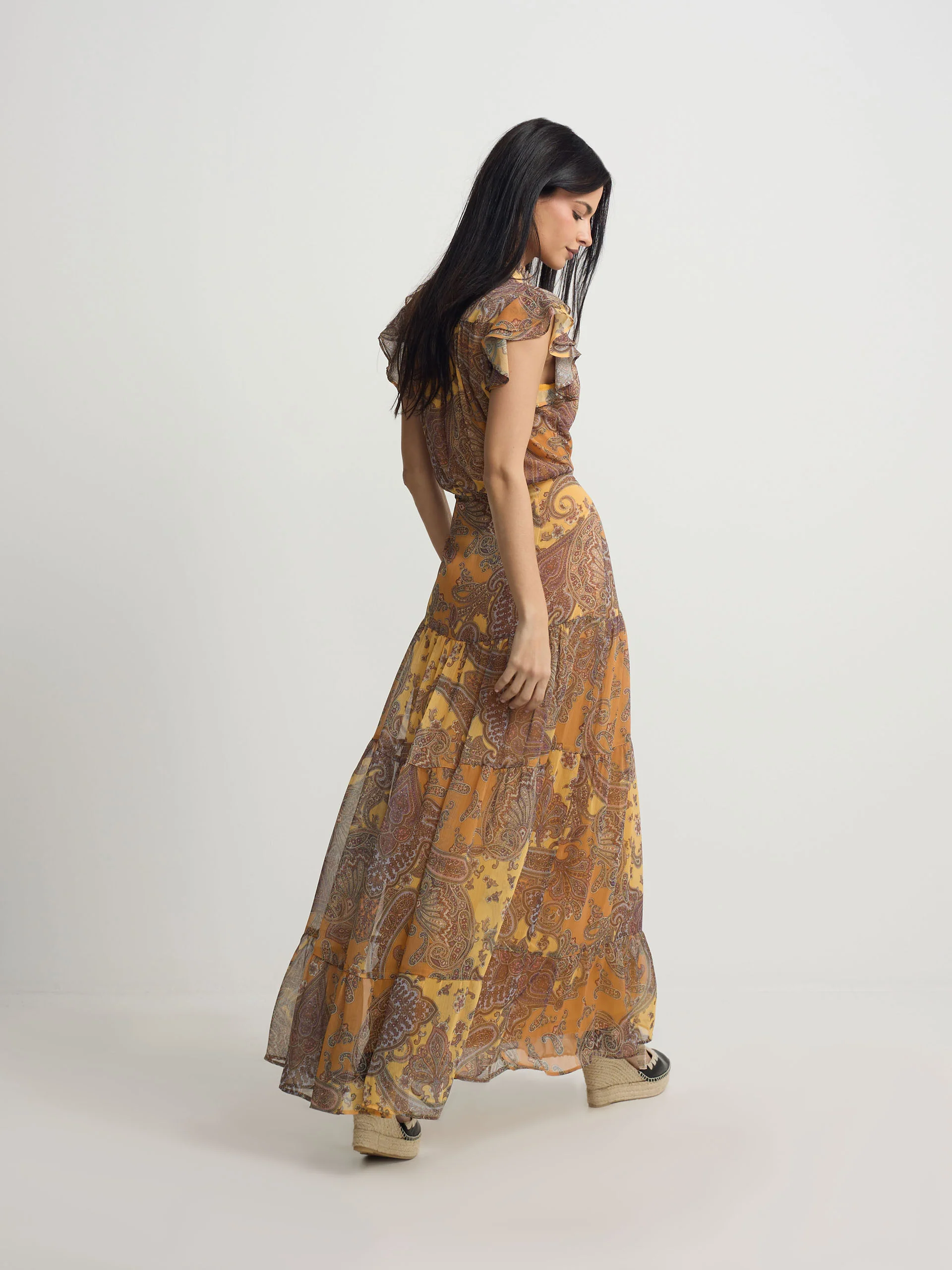 Vestido midi vuelo estampado naranjas - Image 7