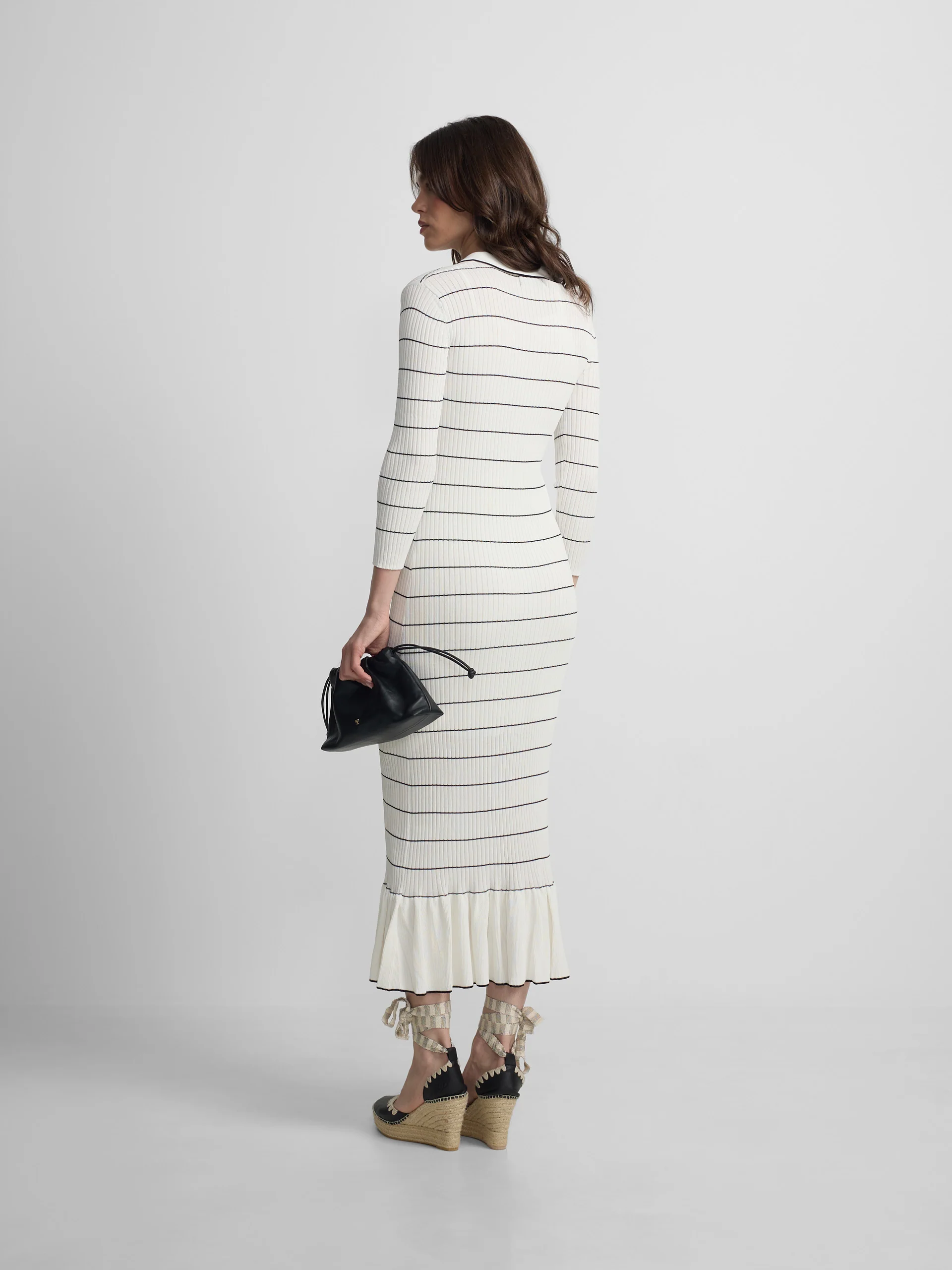 Vestido punto largo manga larga rayas crudo y negro - Image 8